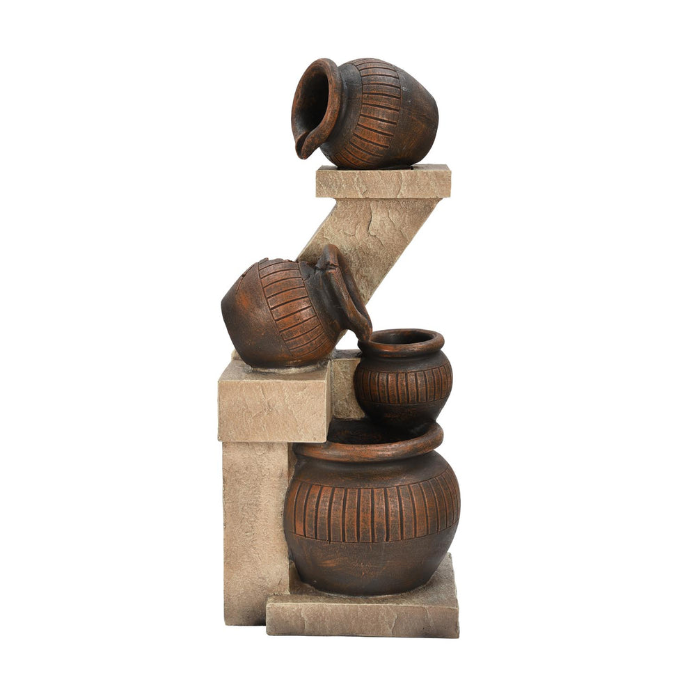 Zig Zag Trio Pots Polyresin Water Fountain- Brown