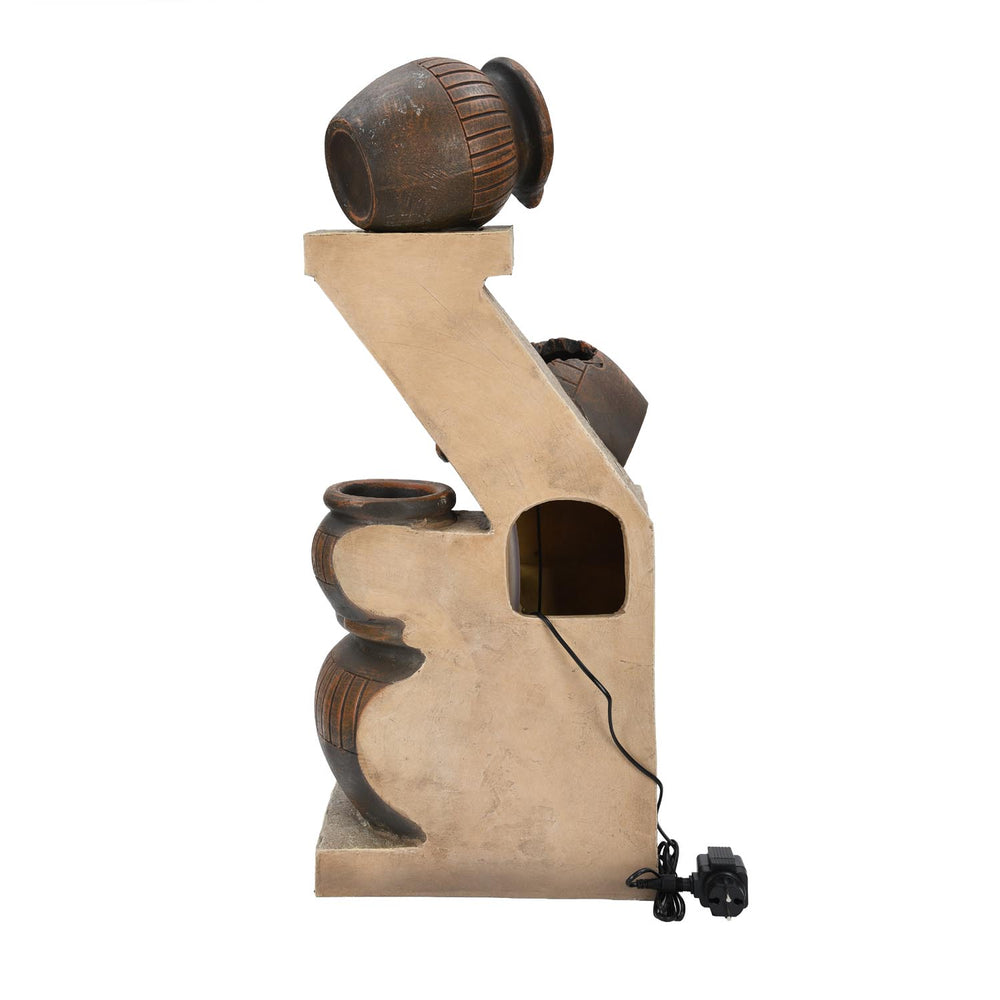 Zig Zag Trio Pots Polyresin Water Fountain- Brown