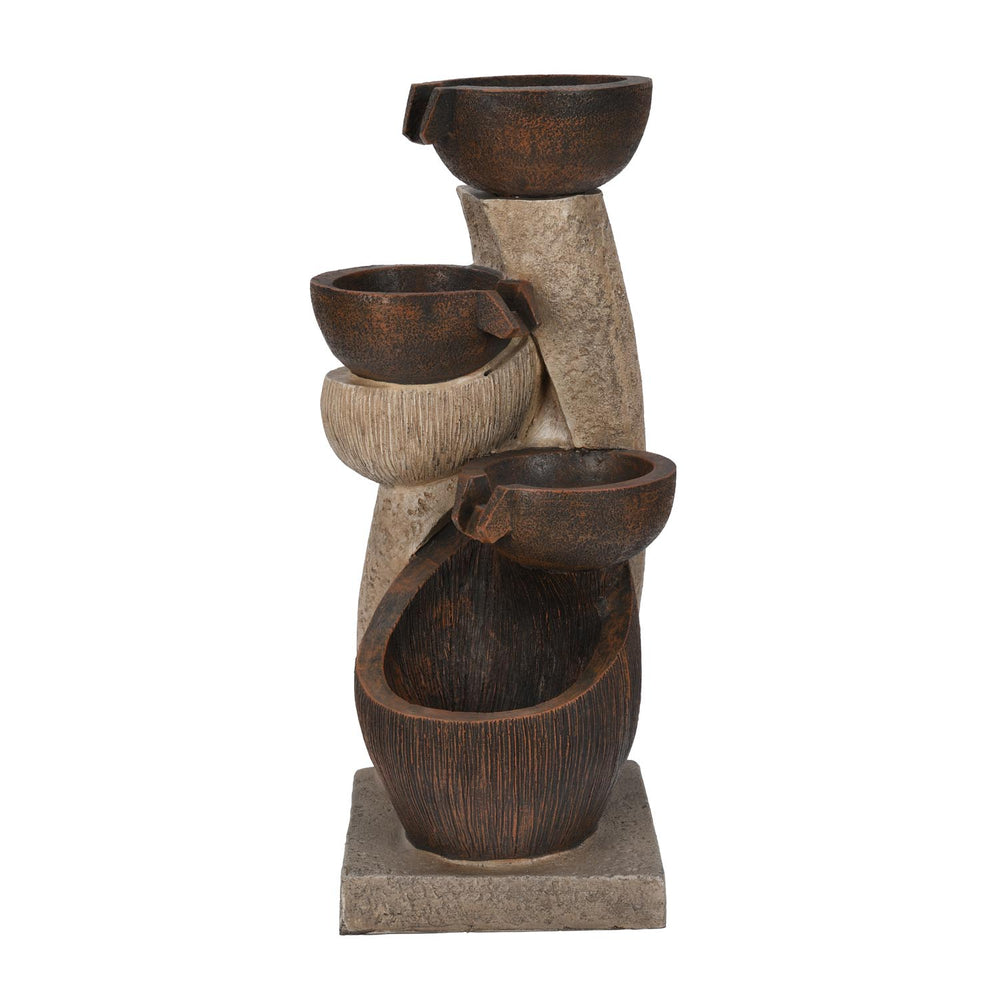 Zig Zag Trio Bowls Polyresin Water Fountain- Brown