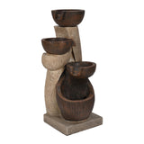 Zig Zag Trio Bowls Polyresin Water Fountain- Brown