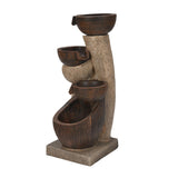 Zig Zag Trio Bowls Polyresin Water Fountain- Brown