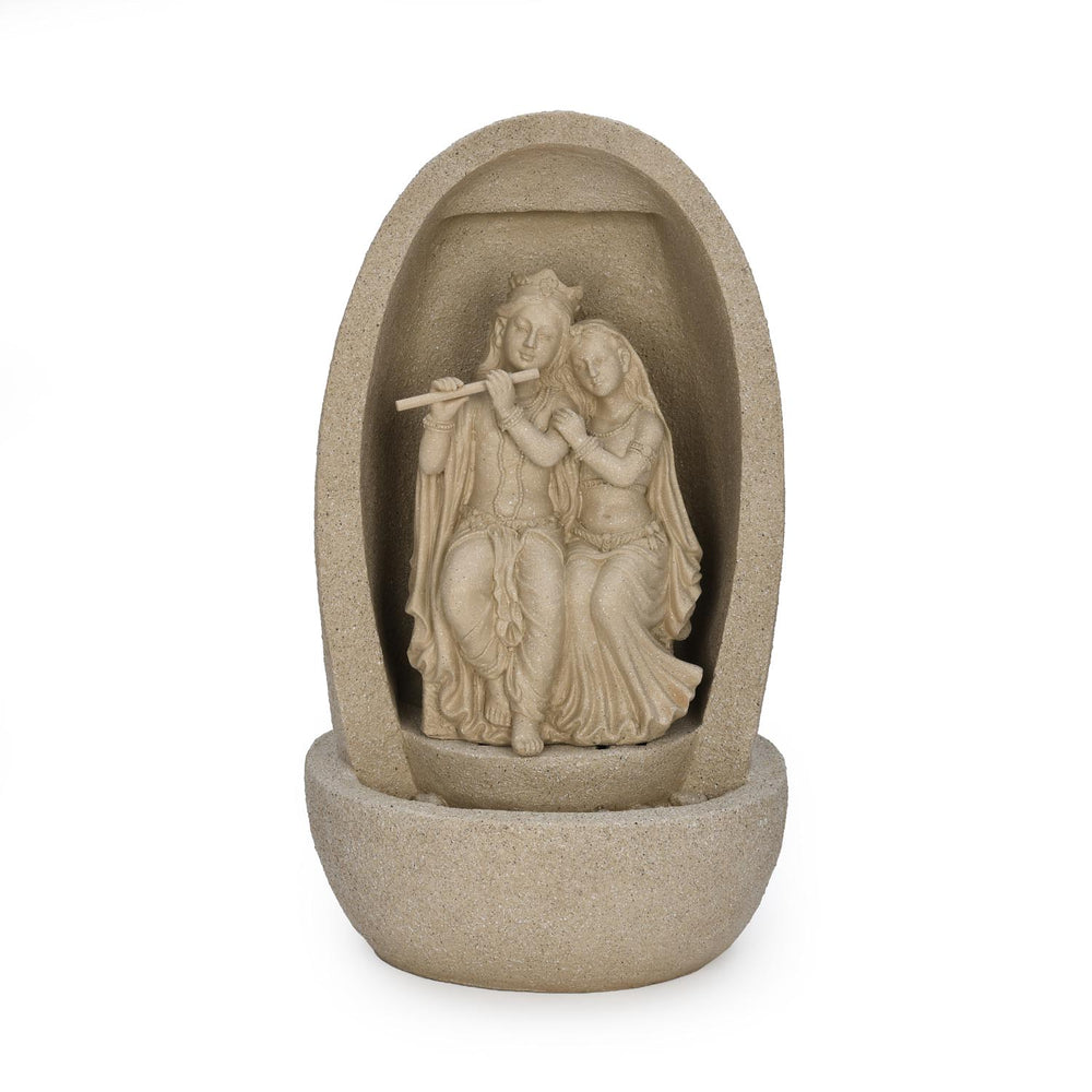 Polyresin Radha Krishna Water Fountain- Beige