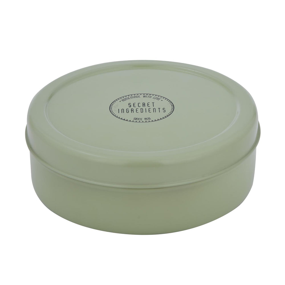 Round Iron Masala Box With 7 Bowls and Lid- Sage Green