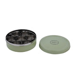 Round Iron Masala Box With 7 Bowls and Lid- Sage Green