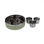 Round Iron Masala Box With 7 Bowls and Lid- Sage Green