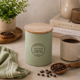 Iron Coffee Canister with Wooden Lid- Sage Green