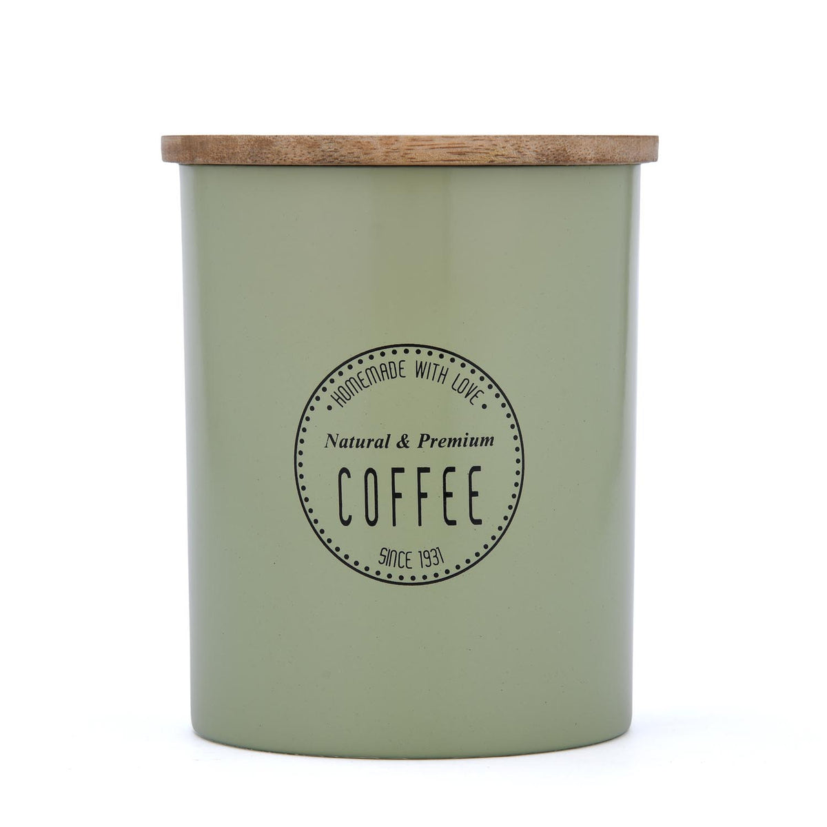 Iron Coffee Canister with Wooden Lid- Sage Green