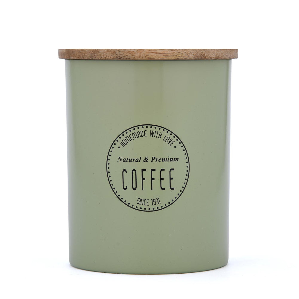Iron Coffee Canister with Wooden Lid- Sage Green