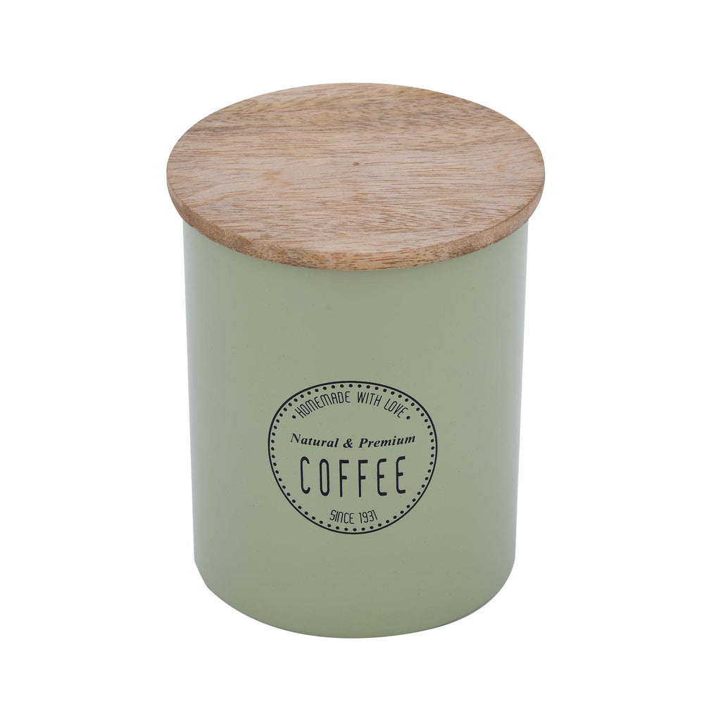 Iron Coffee Canister with Wooden Lid- Sage Green