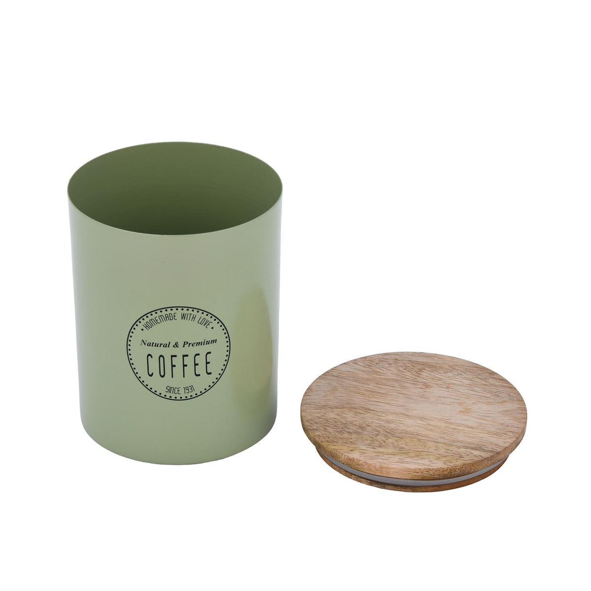 Iron Coffee Canister with Wooden Lid- Sage Green