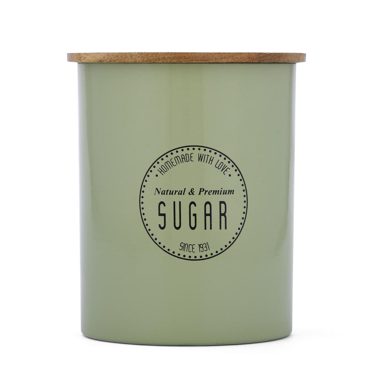 Iron Sugar Canister with Wooden Lid- Sage Green