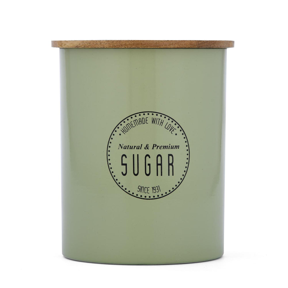 Iron Sugar Canister with Wooden Lid- Sage Green