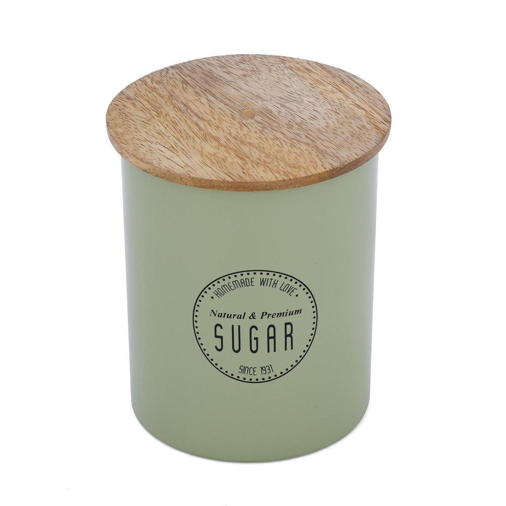 Iron Sugar Canister with Wooden Lid- Sage Green