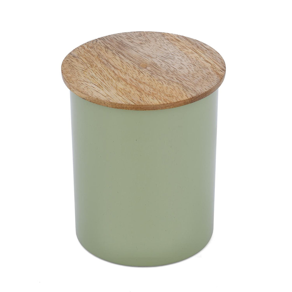 Iron Sugar Canister with Wooden Lid- Sage Green