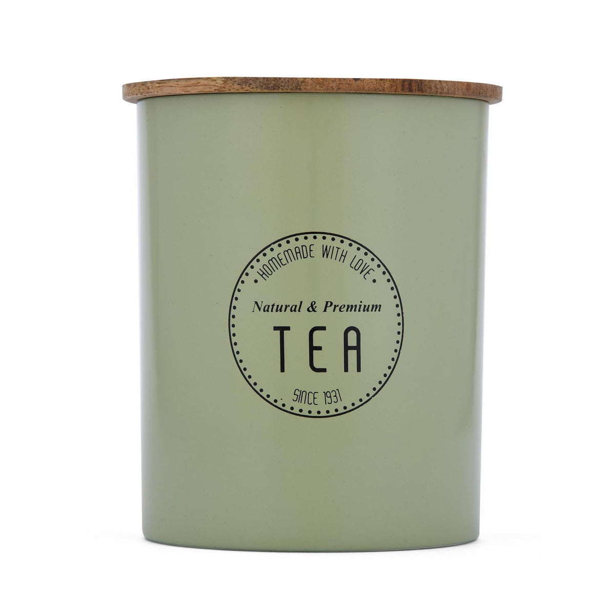 Iron Tea Canister with Wooden Lid- Sage Green