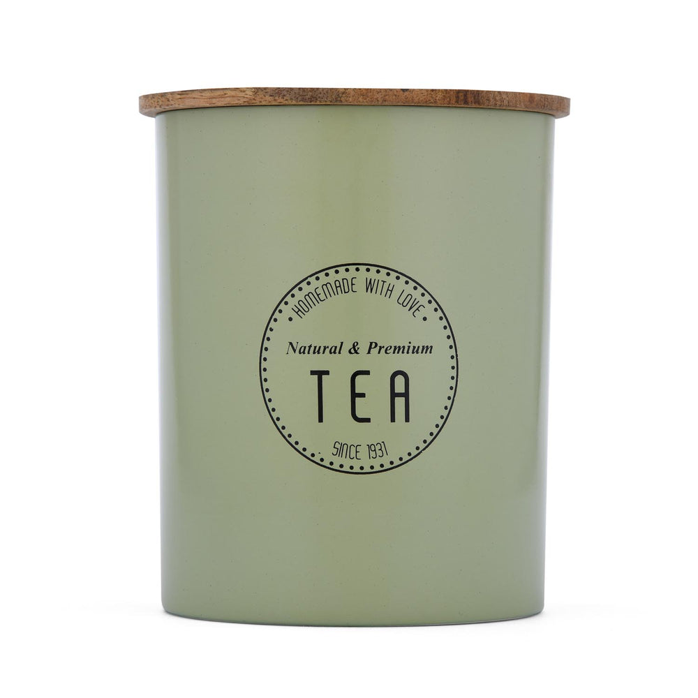 Iron Tea Canister with Wooden Lid- Sage Green