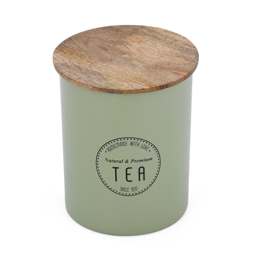 Iron Tea Canister with Wooden Lid- Sage Green