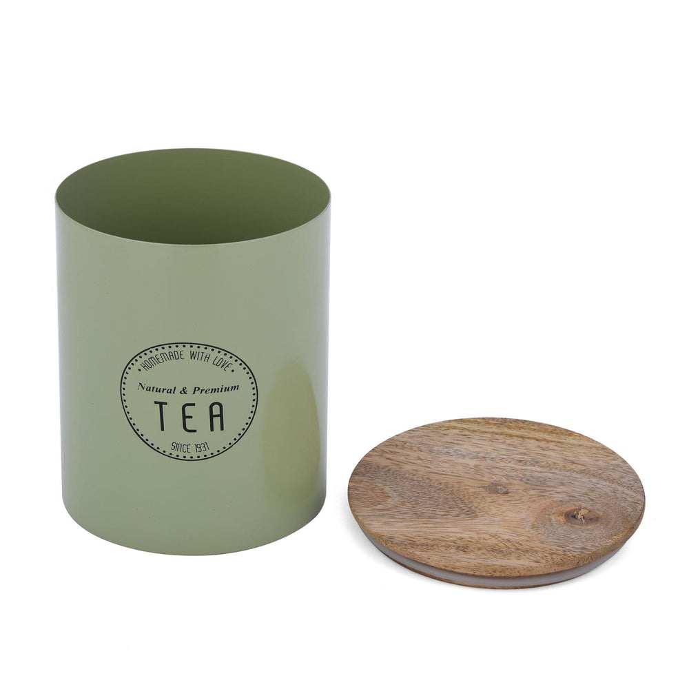 Iron Tea Canister with Wooden Lid- Sage Green