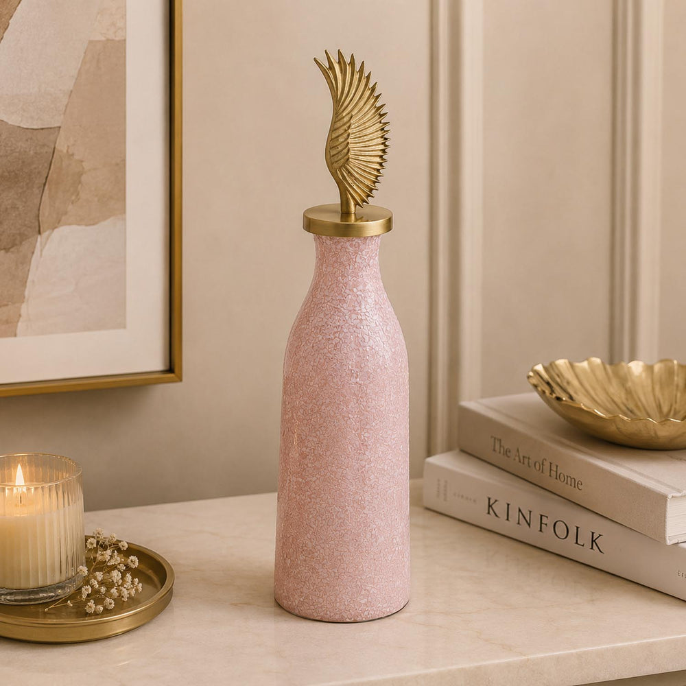 La Rosa Decorative Mosaic Vase with Wing Lid, Large- Pink & Gold