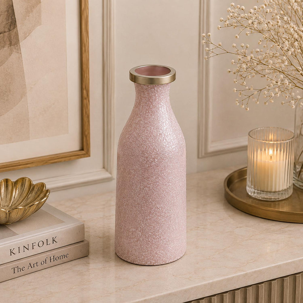 La Rosa Decorative Mosaic Cylindrical Small Vase- Pink & Gold