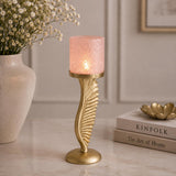 La Rosa Decorative Candle Stand with Wing Base, Small- Pink & Gold
