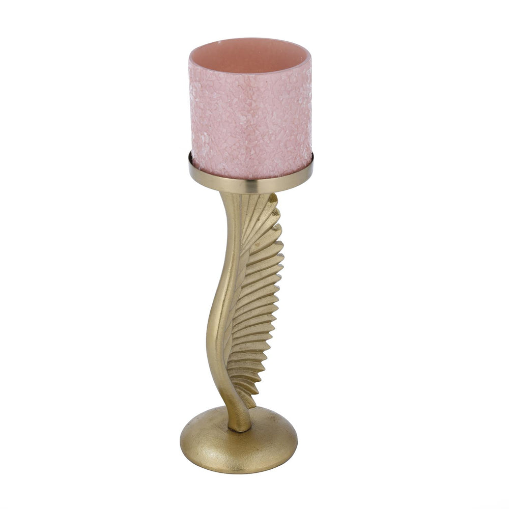 La Rosa Decorative Candle Stand with Wing Base, Small- Pink & Gold