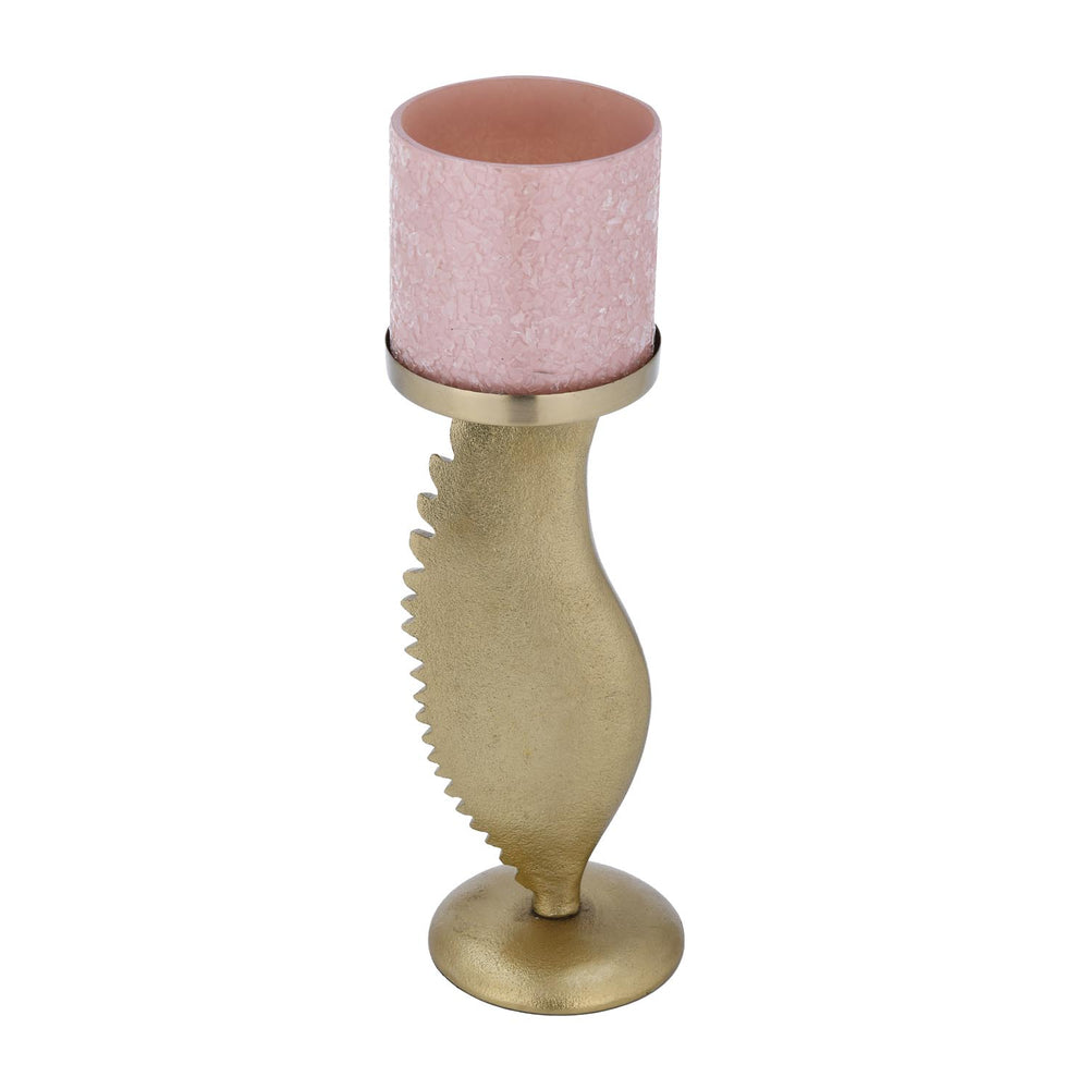 La Rosa Decorative Candle Stand with Wing Base, Small- Pink & Gold