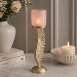 La Rosa Decorative Candle Stand with Wing Base, Large- Pink & Gold