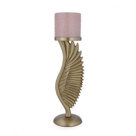 La Rosa Decorative Candle Stand with Wing Base, Large- Pink & Gold
