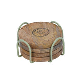 Happy Hour Wooden Printed Coaster Set of 4 with Stand- Sage Green