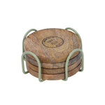 Happy Hour Wooden Printed Coaster Set of 4 with Stand- Sage Green