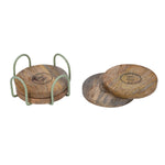Happy Hour Wooden Printed Coaster Set of 4 with Stand- Sage Green