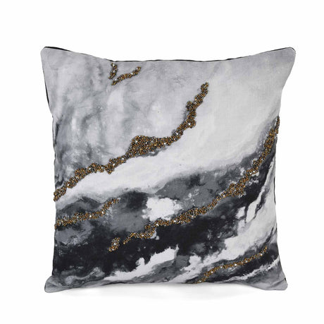 Mystic Marble Veined Pattern 16" x 16" Cushion Cover- Black
