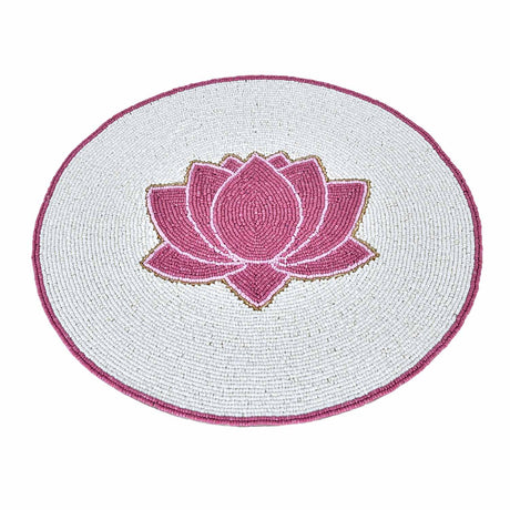 Madhuban Round Lotus Beaded Placemat- Pink