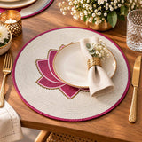 Madhuban Round Lotus Beaded Placemat- Pink