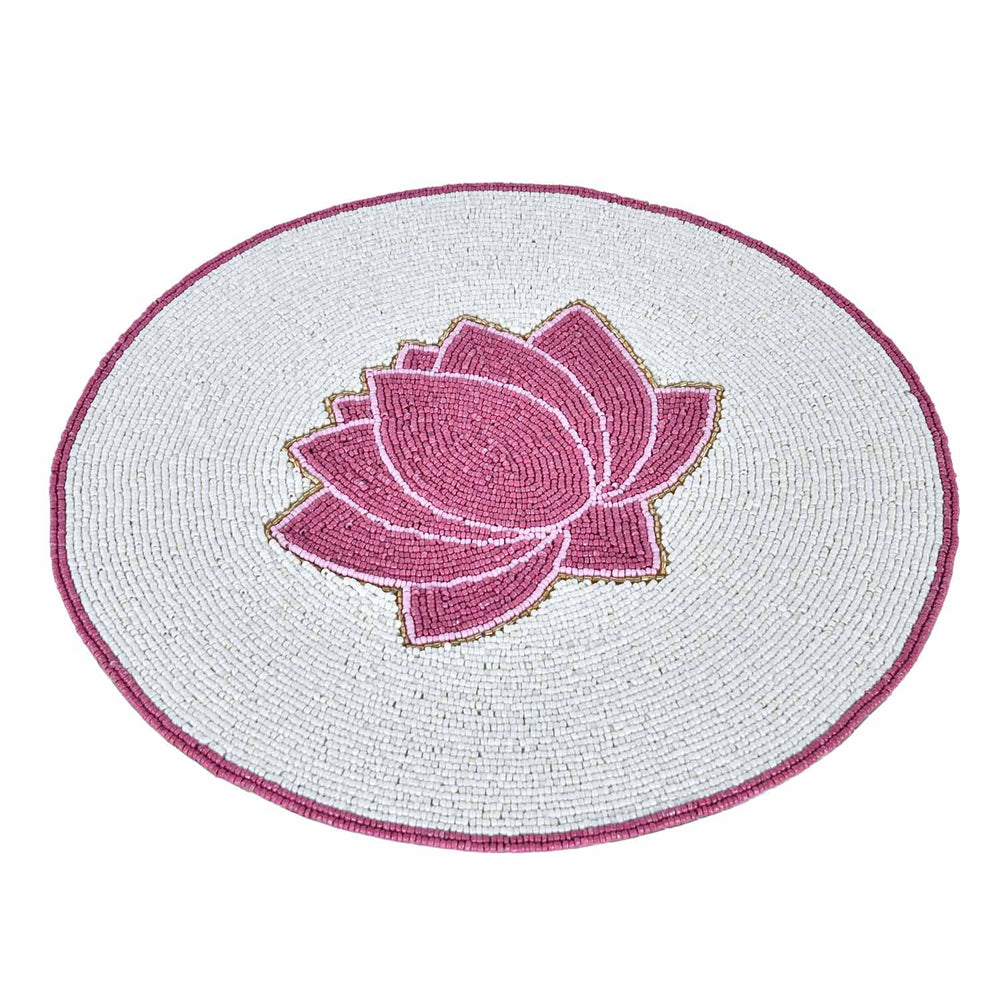 Madhuban Round Lotus Beaded Placemat- Pink