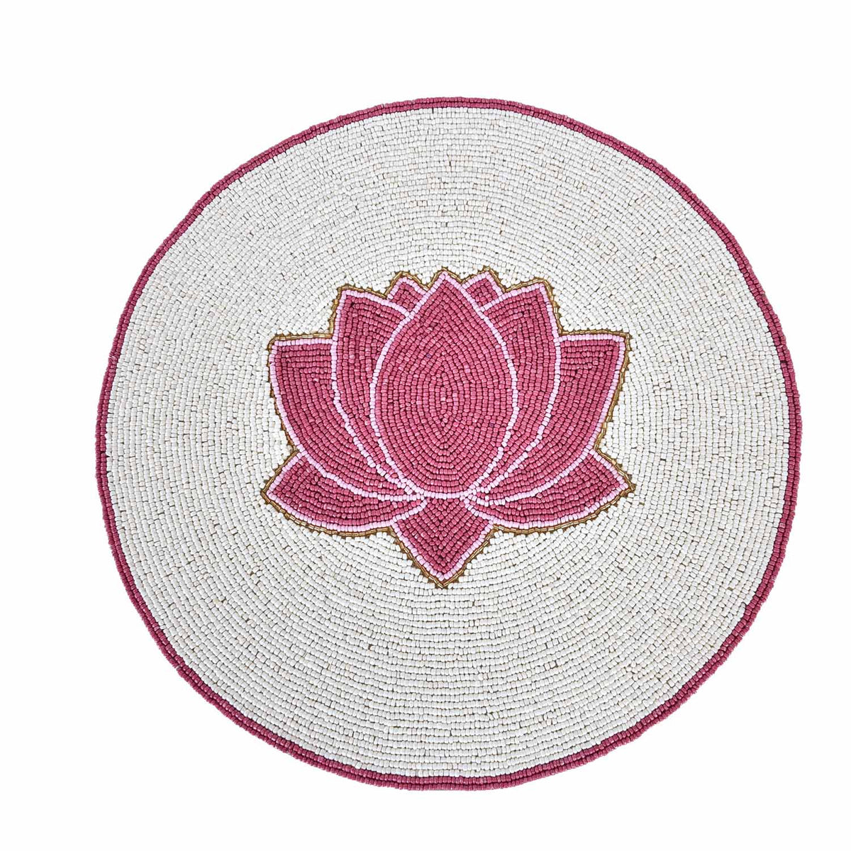 Madhuban Round Lotus Beaded Placemat- Pink