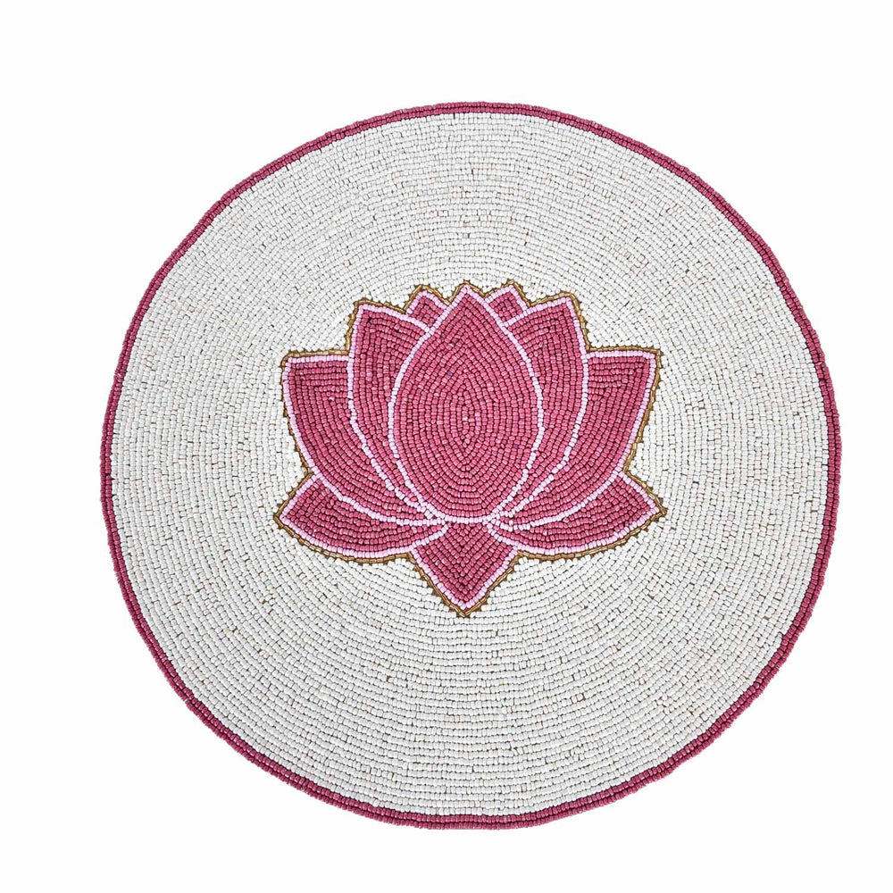 Madhuban Round Lotus Beaded Placemat- Pink
