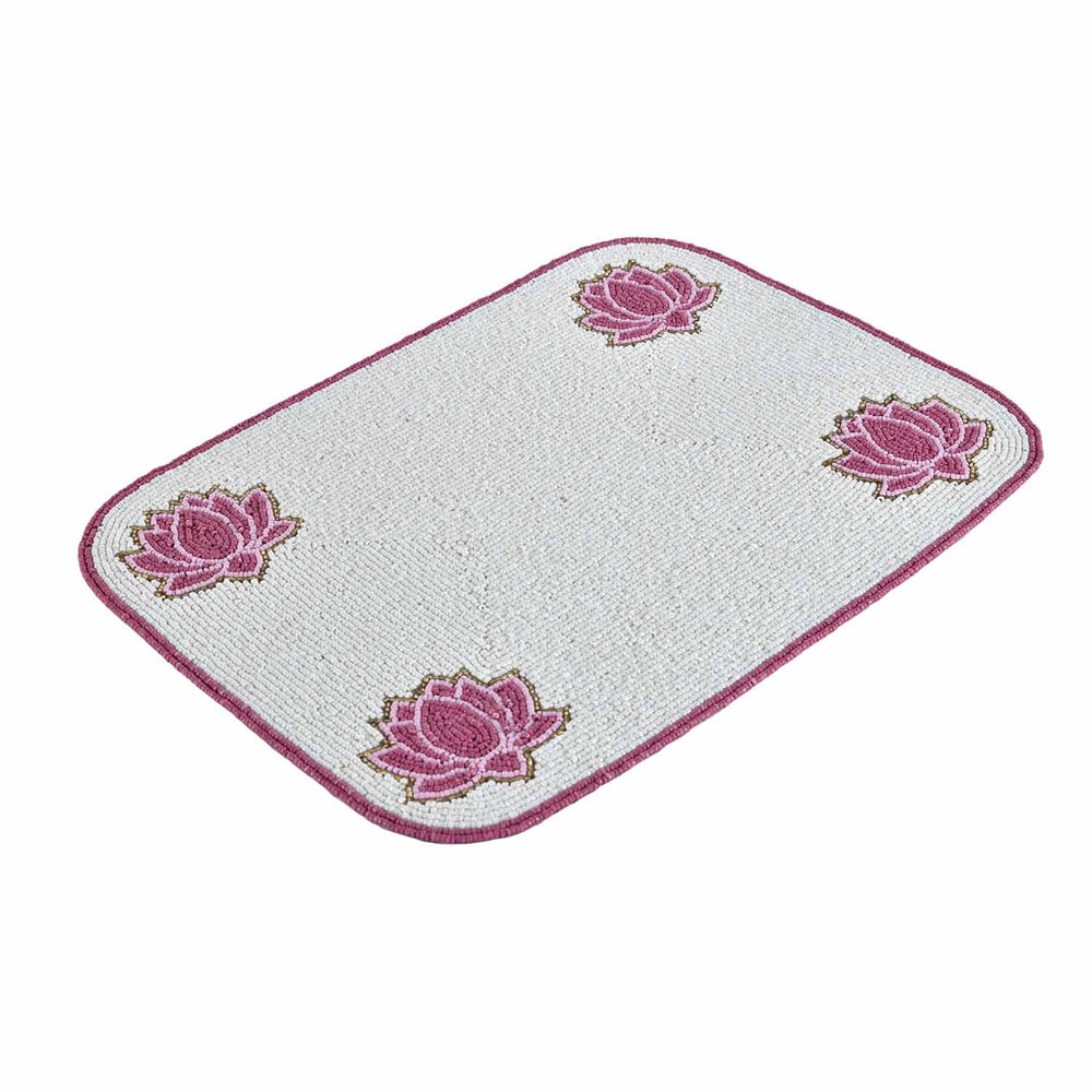 Madhuban Rectangular Lotus Beaded Placemat- Pink