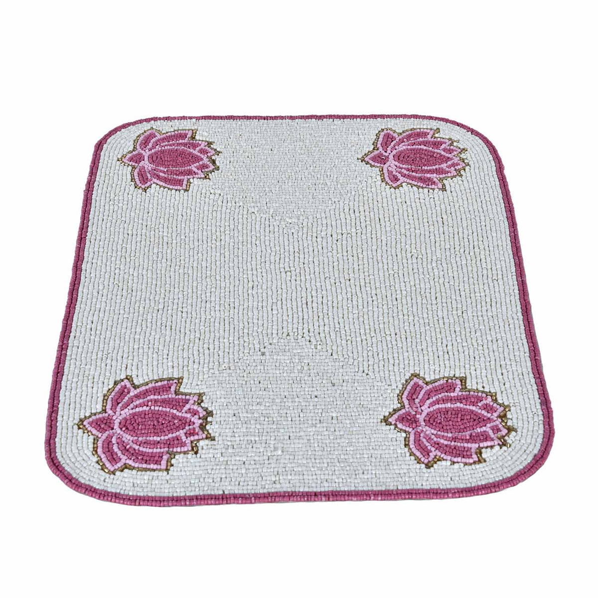 Madhuban Rectangular Lotus Beaded Placemat- Pink