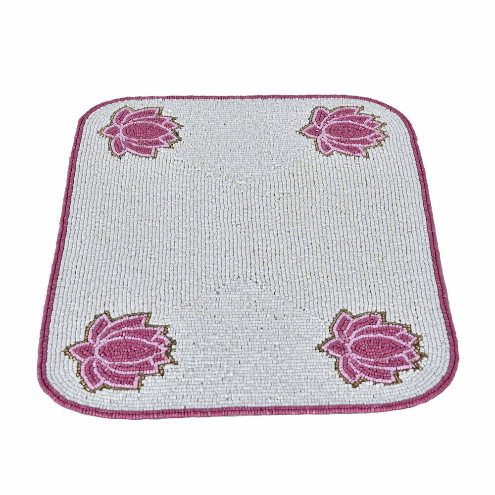 Madhuban Rectangular Lotus Beaded Placemat- Pink