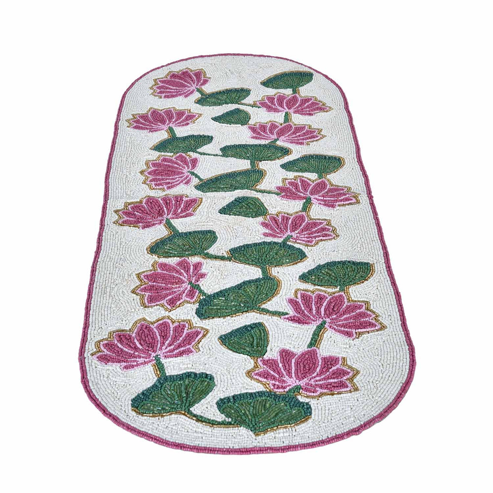 Madhuban Lotus Motif 4-Seater Table Runner- Pink