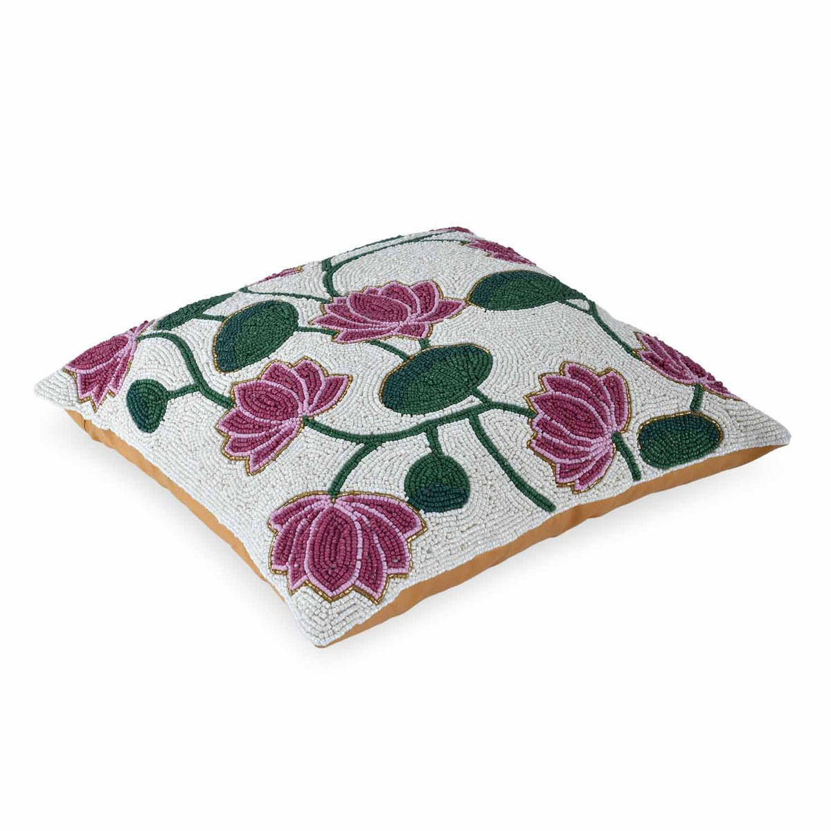 Madhuban Botanical Print 16" x 16" Cushion Cover- Pink & Green