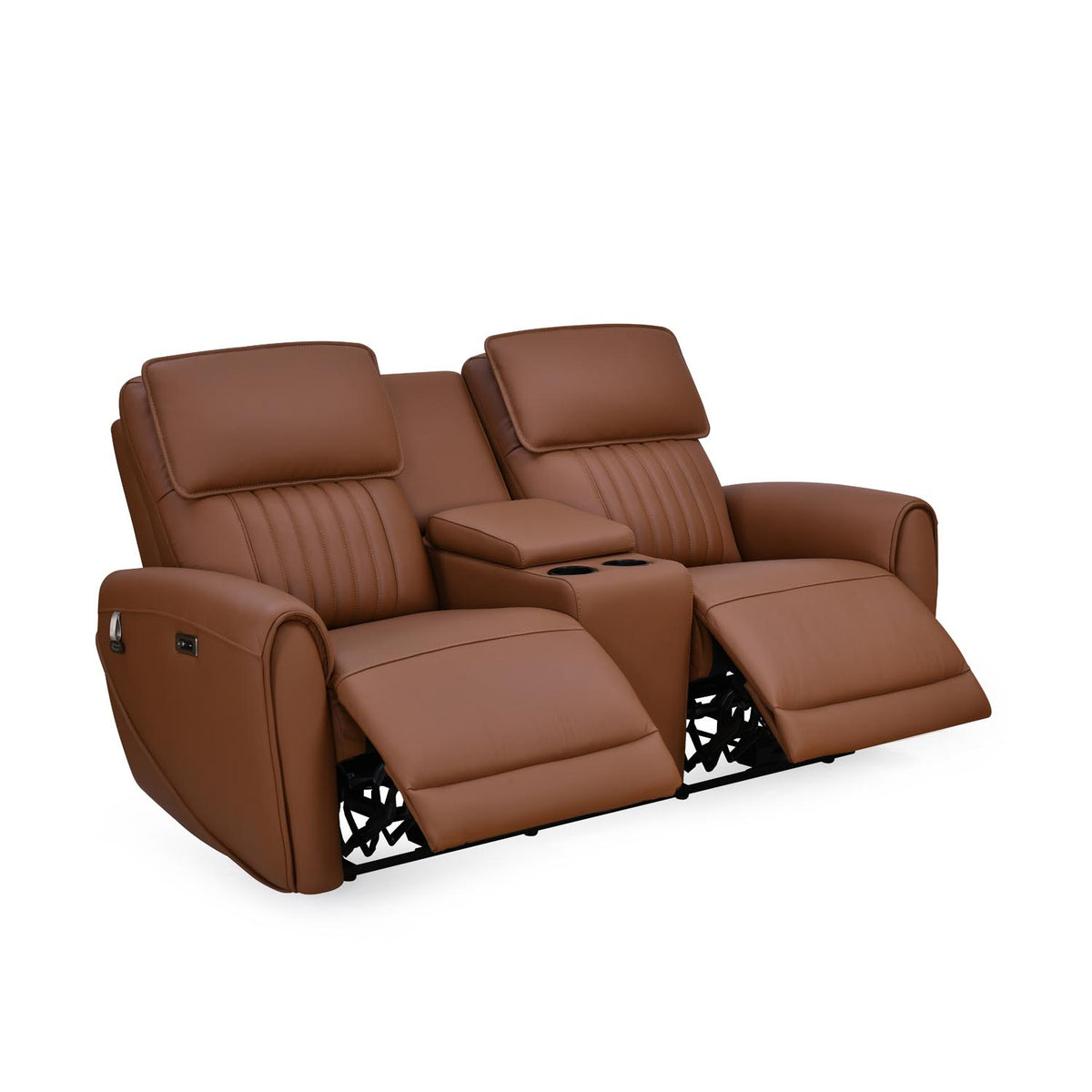 Earthyn 2 Seater Electric Recliner with Console- Chestnut Brown