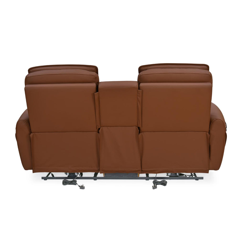 Earthyn 2 Seater Electric Recliner with Console- Chestnut Brown