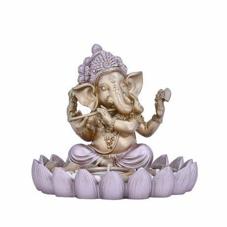 Aura Divine Decorative Ganesha Tealight Tray Showpiece - Gold