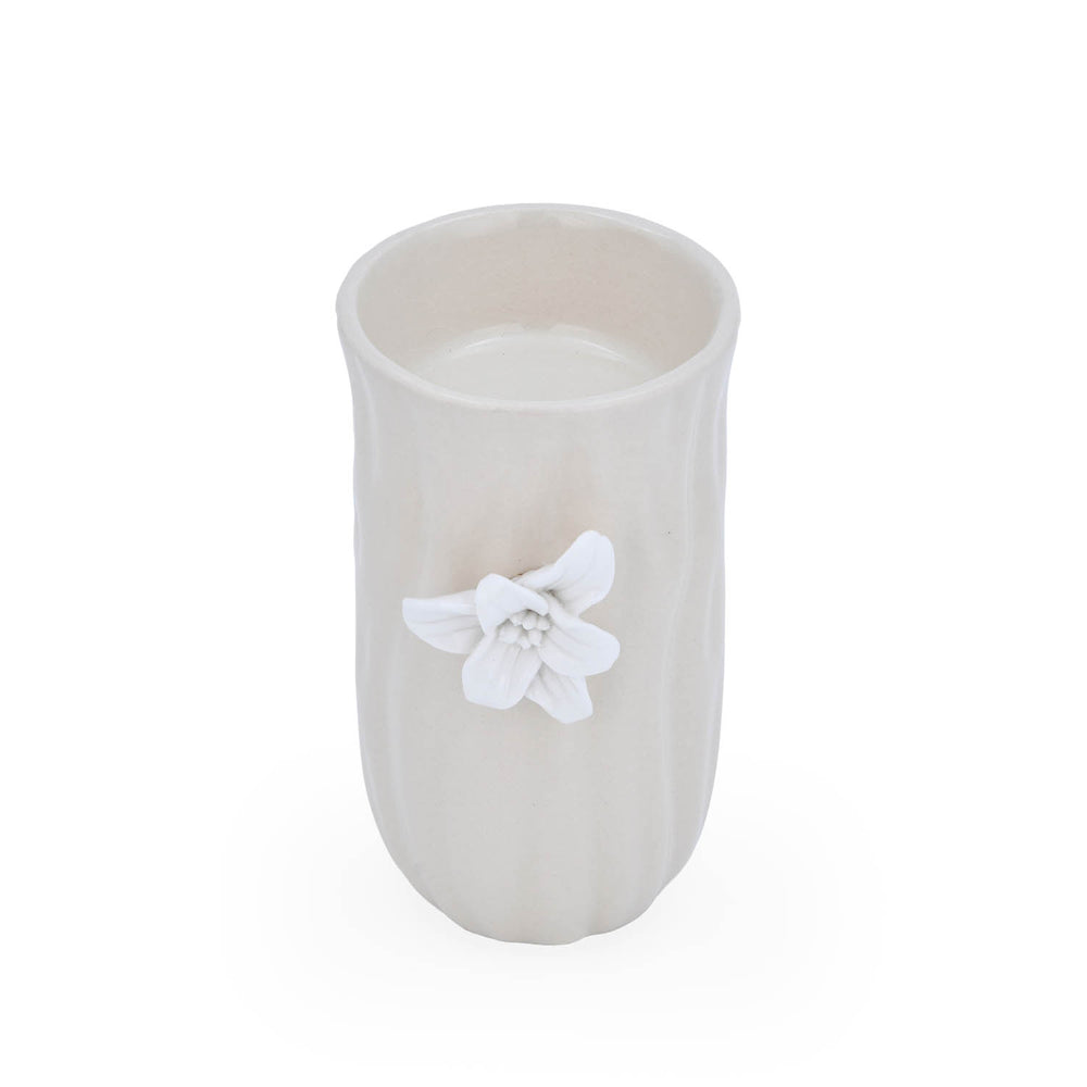 Elan Flora Oval Lily Candle Holder- Cream & White, Small