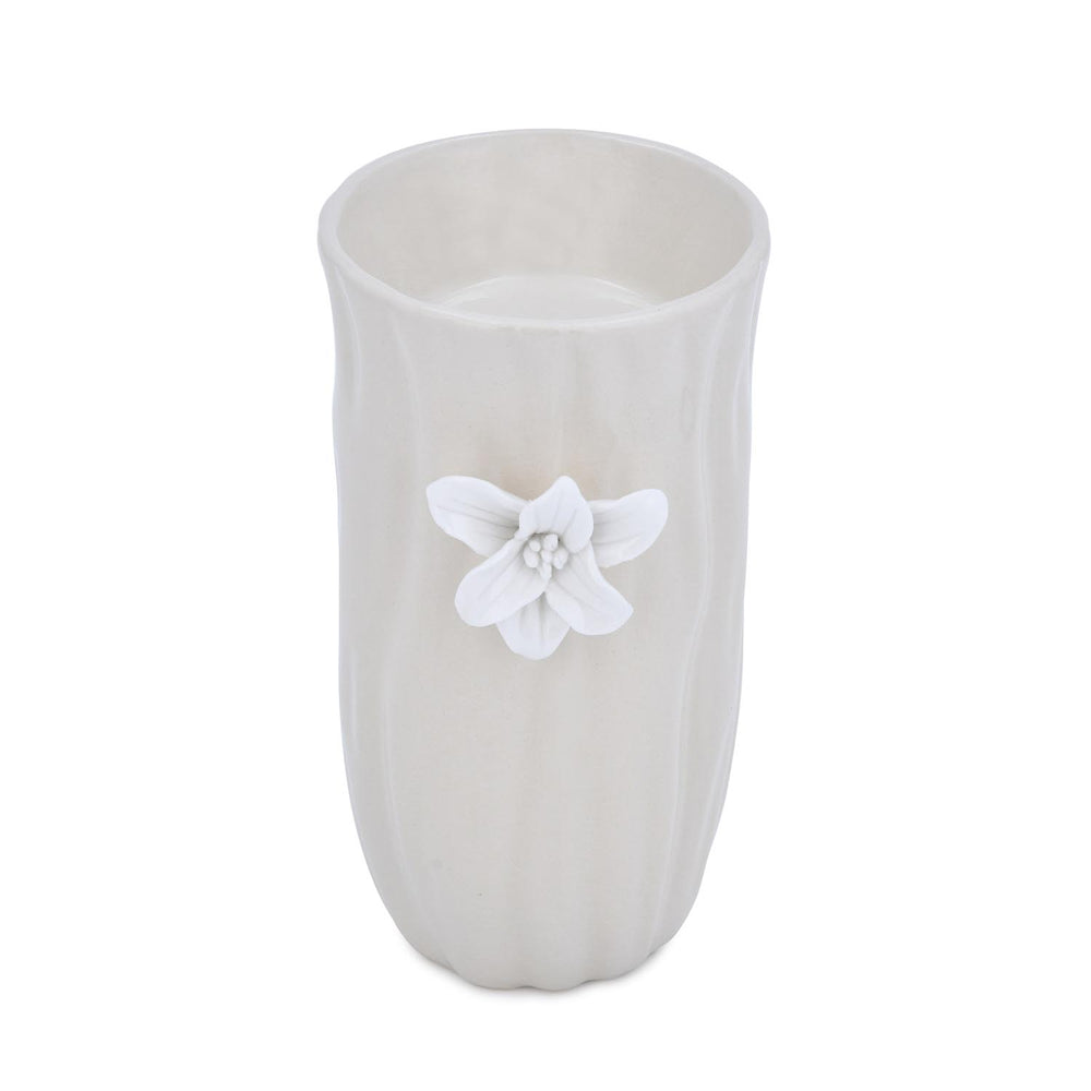 Elan Flora Oval Lily Candle Holder- Cream & White, Medium