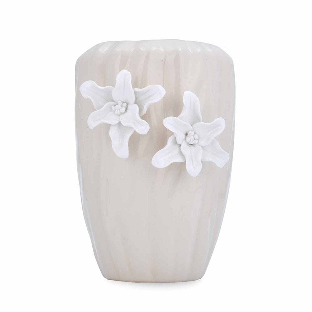 Elan Flora Semi Oval Dual Lily Medium Vase- Cream & White