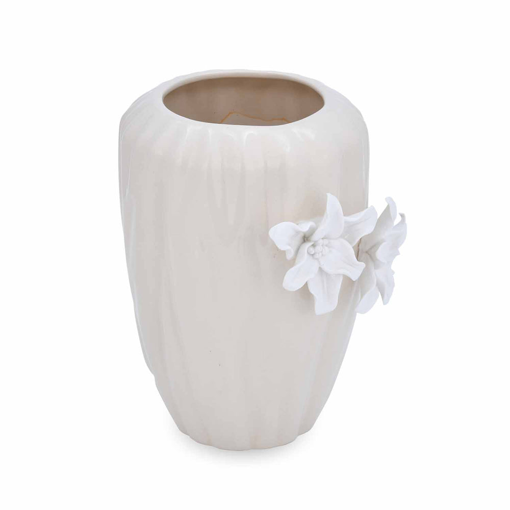 Elan Flora Semi Oval Dual Lily Medium Vase- Cream & White